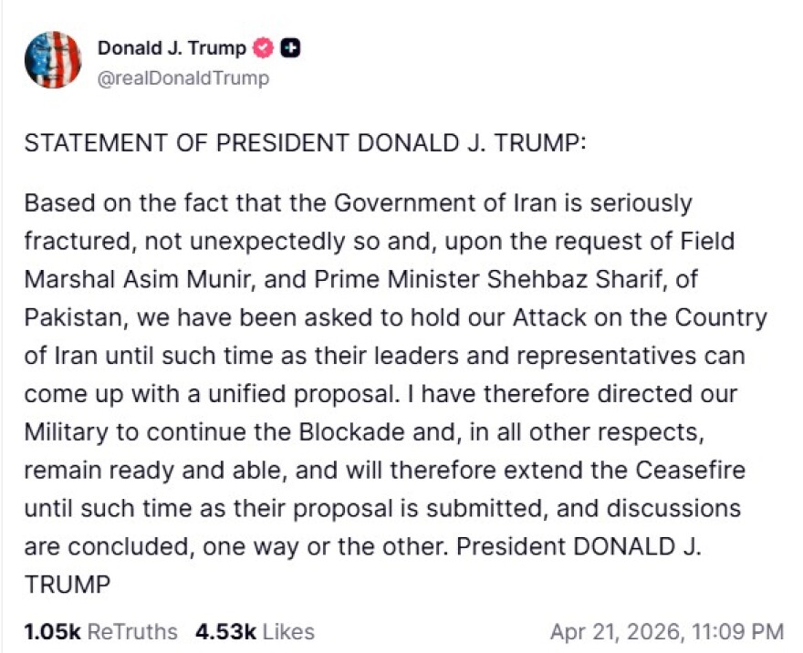 Παρατείνει ο Τραμπ την εκεχειρία, μέχρι το Ιράν να καταθέσει την πρότασή του