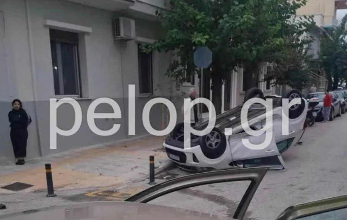 Πάτρα: Αυτοκίνητο αναποδογύρισε μετά από σφοδρή σύγκρουση σε διασταύρωση – Τραυματίστηκε ο οδηγός